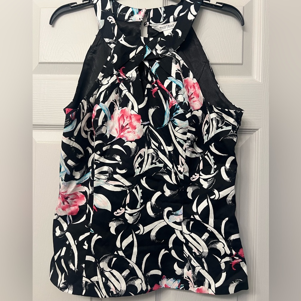 White House Black Market Monochrome Abstract Halter Top